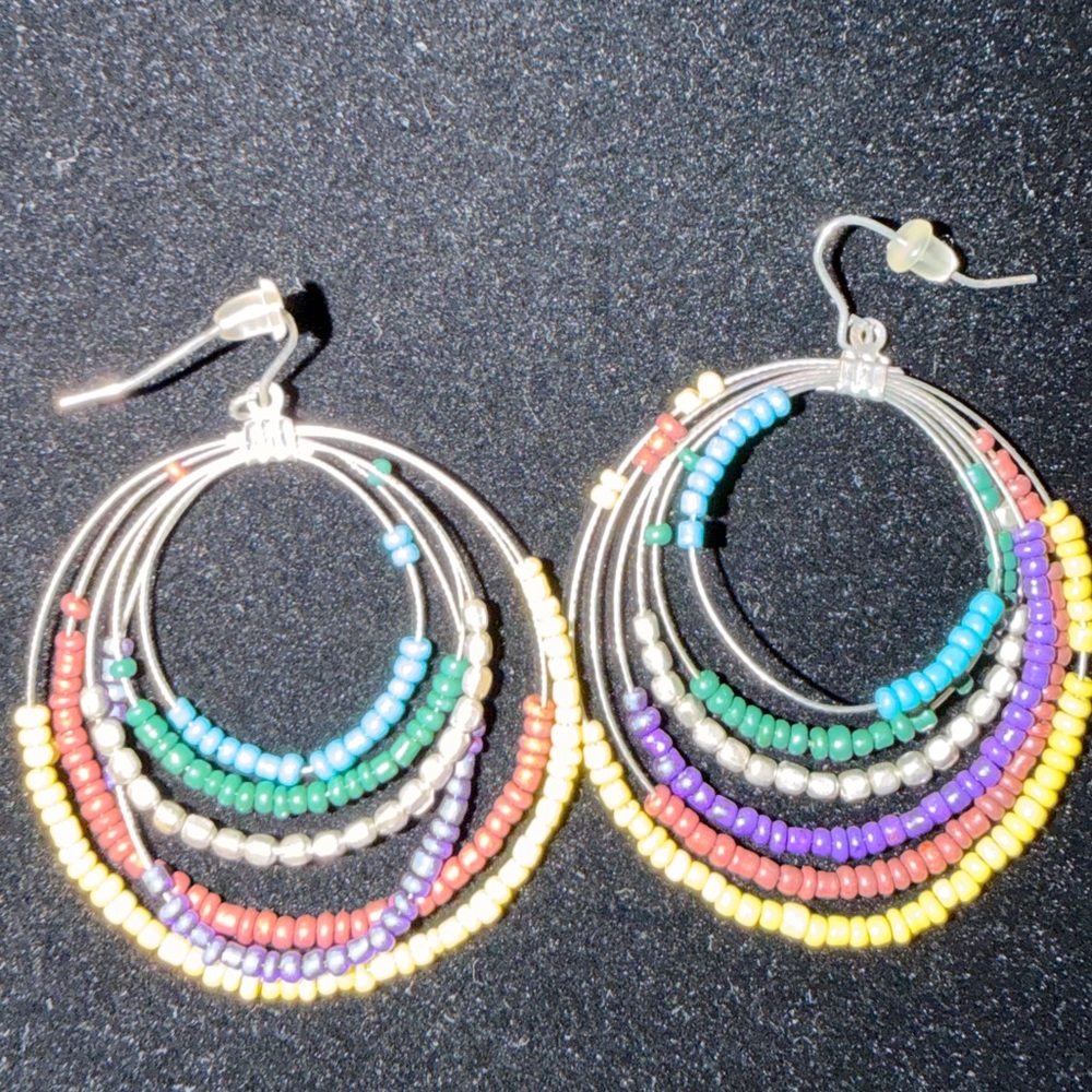 Multicolor Beaded Hoop Earrings